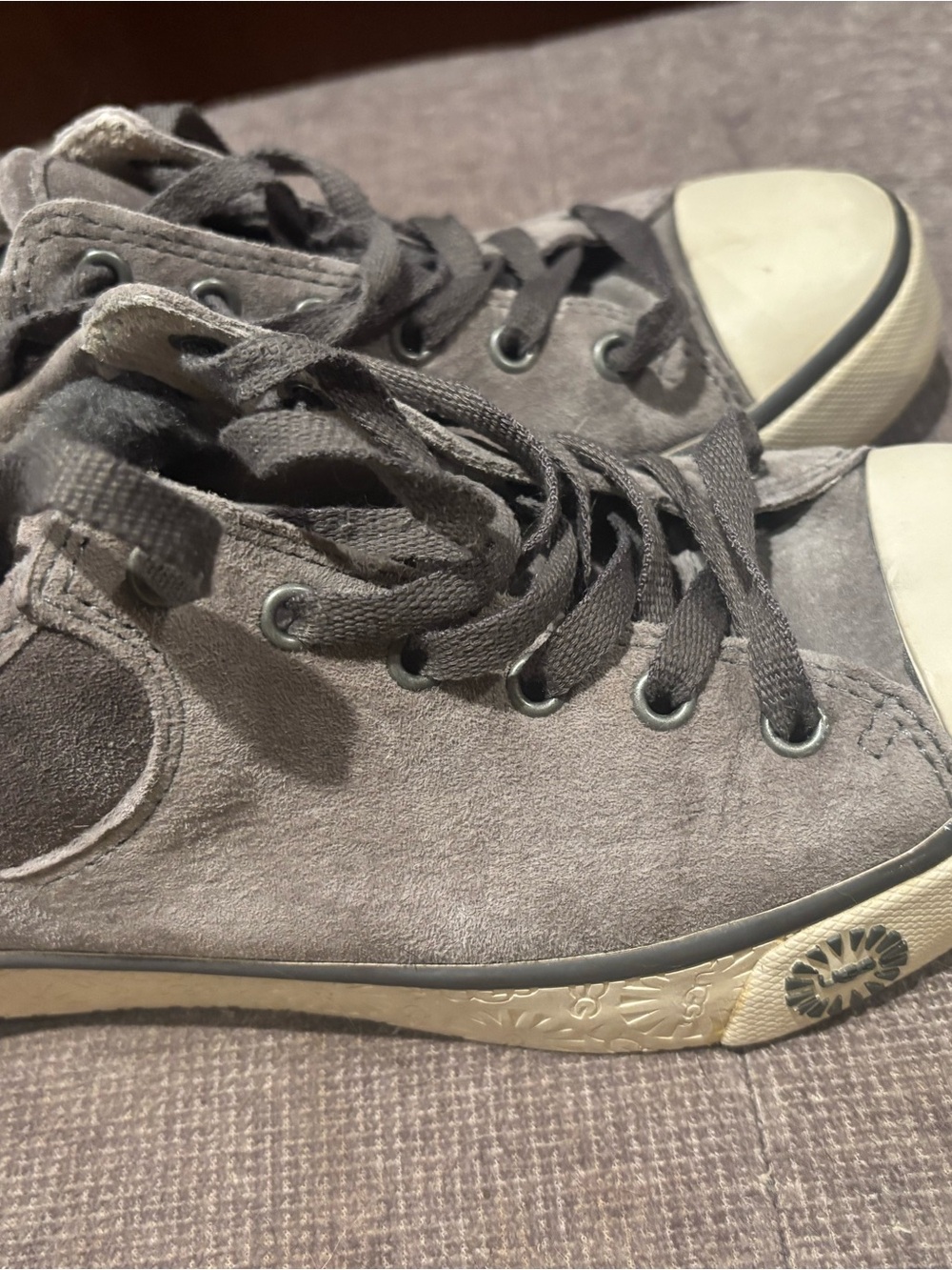 UGG Kids Gray Suede High-Top Sneakers with Cream Soles - Picture 1 of 7